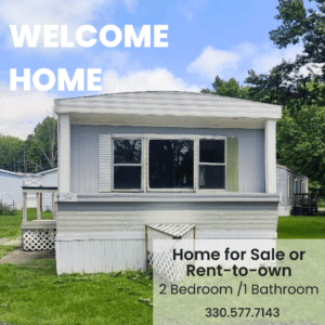 2-bedroom, 1-bathroom home for sale or rent-to-own in Deer Run Mobile Home Park with bright living spaces and ample storage.