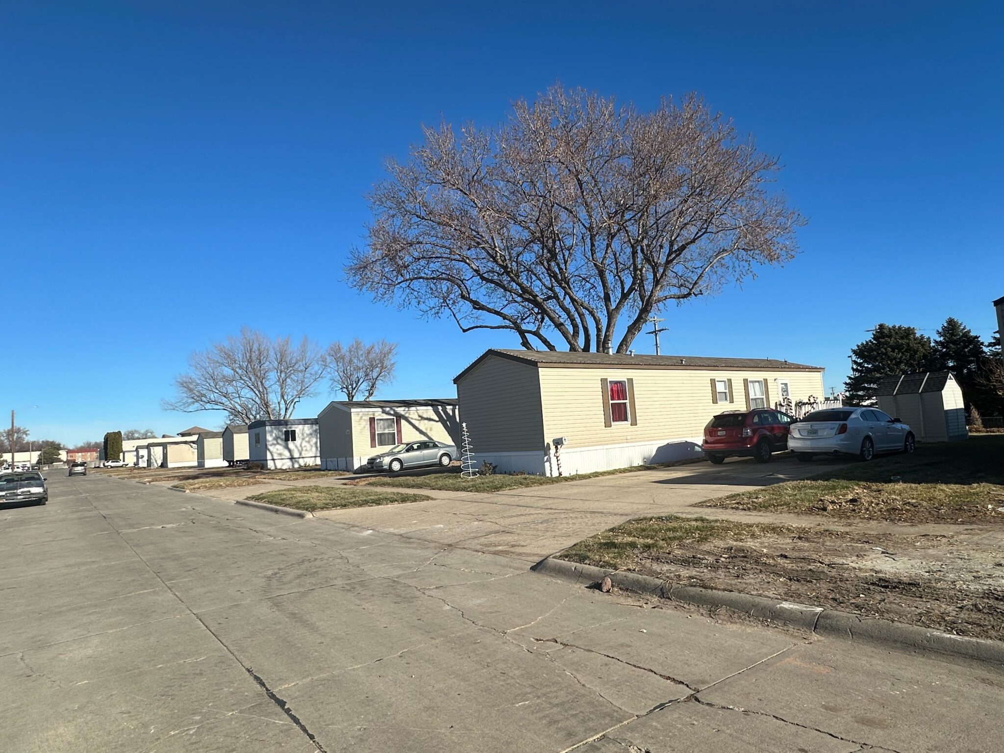 Row of mobile homes at Elkhorn Mobile Home Park in Norfolk.