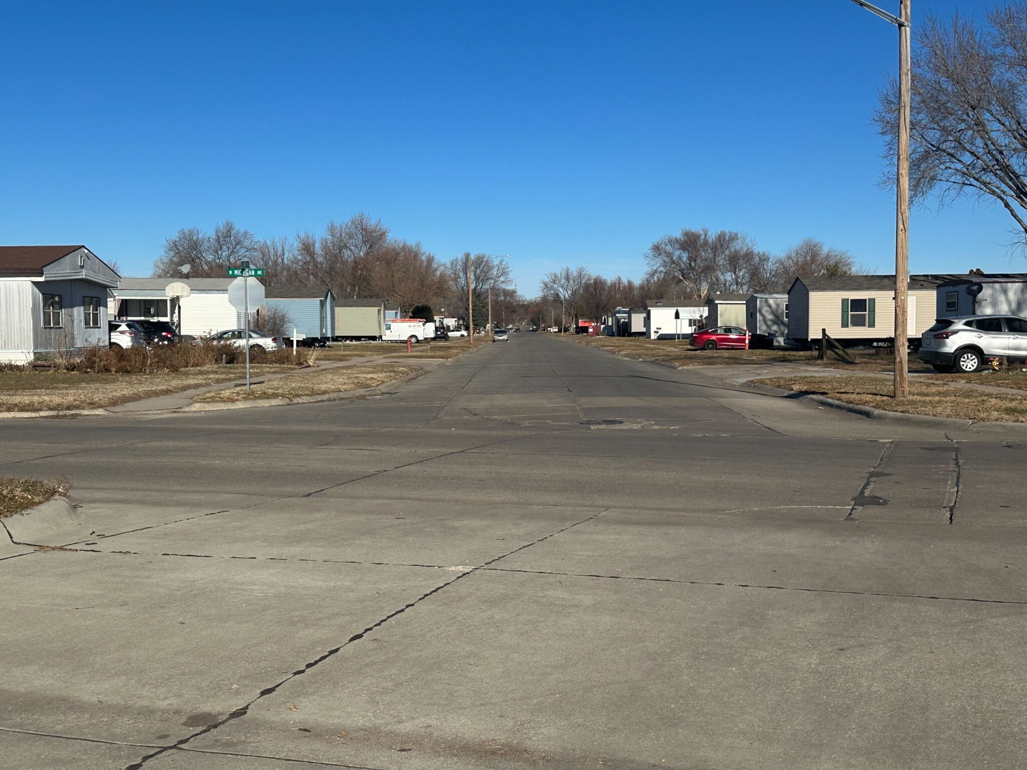 Row of mobile homes at Elkhorn Mobile Home Park in Norfolk.