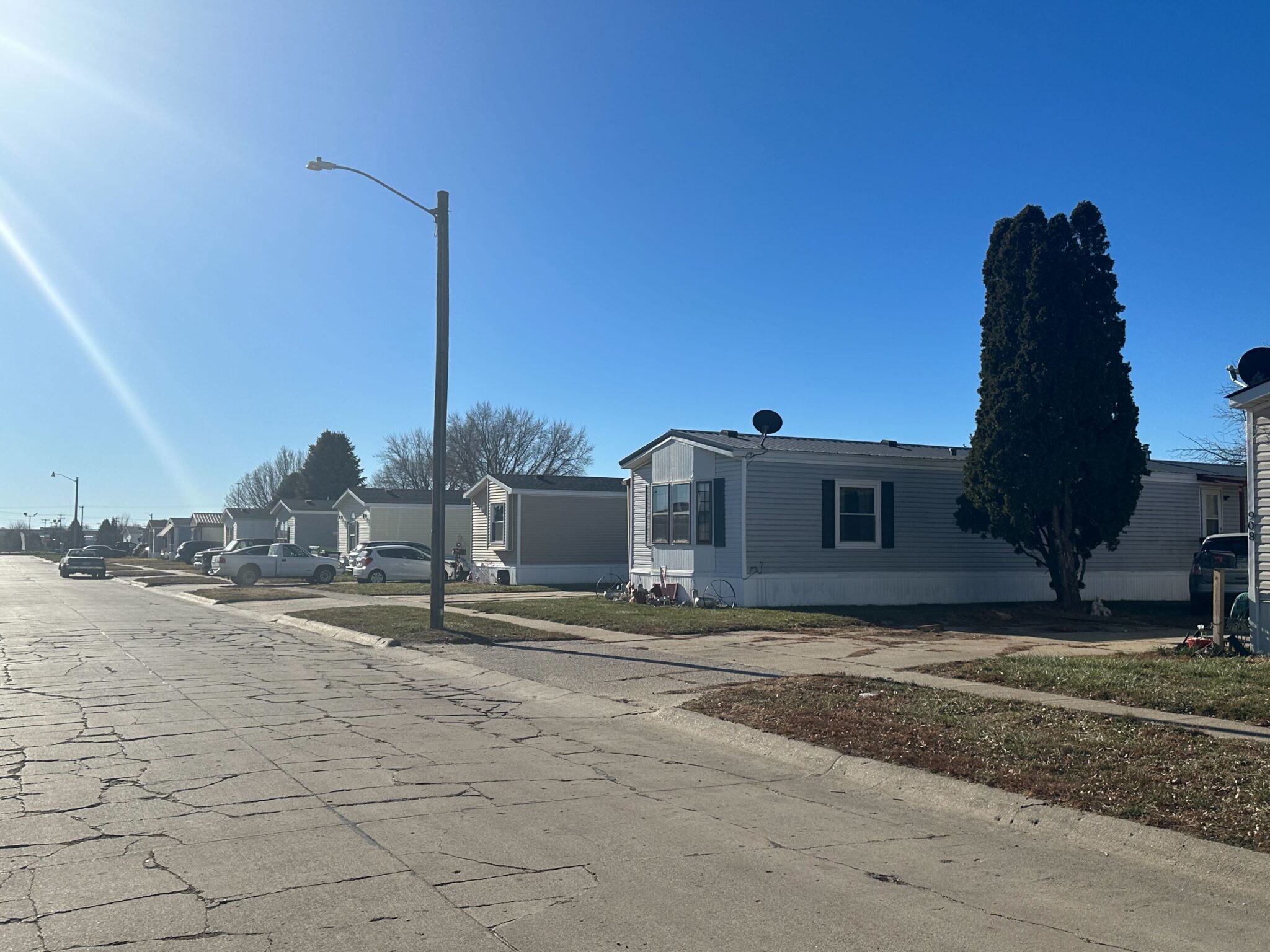 Row of mobile homes at Elkhorn Mobile Home Park in Norfolk.