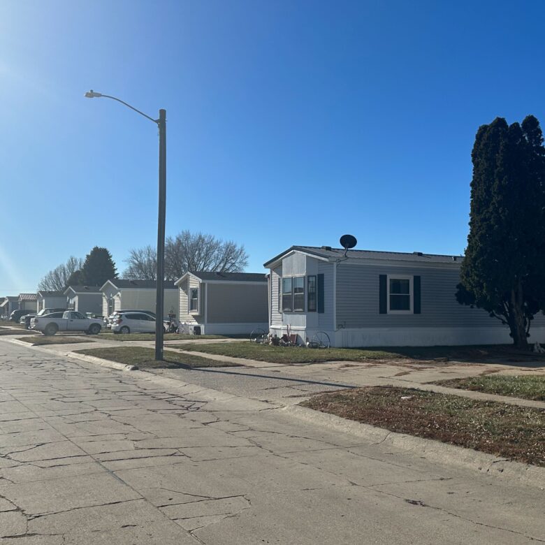 Row of mobile homes at Elkhorn Mobile Home Park in Norfolk.