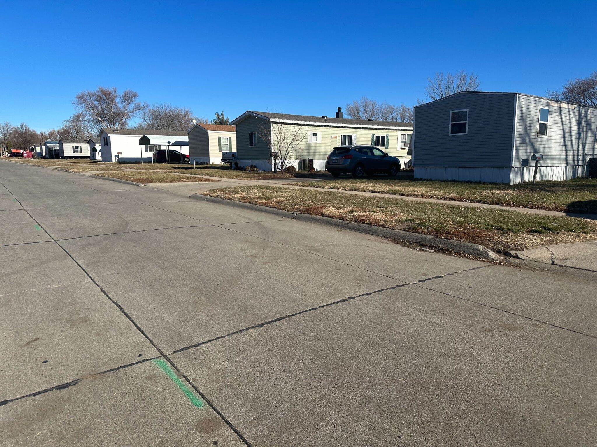 Row of mobile homes at Elkhorn Mobile Home Park in Norfolk.