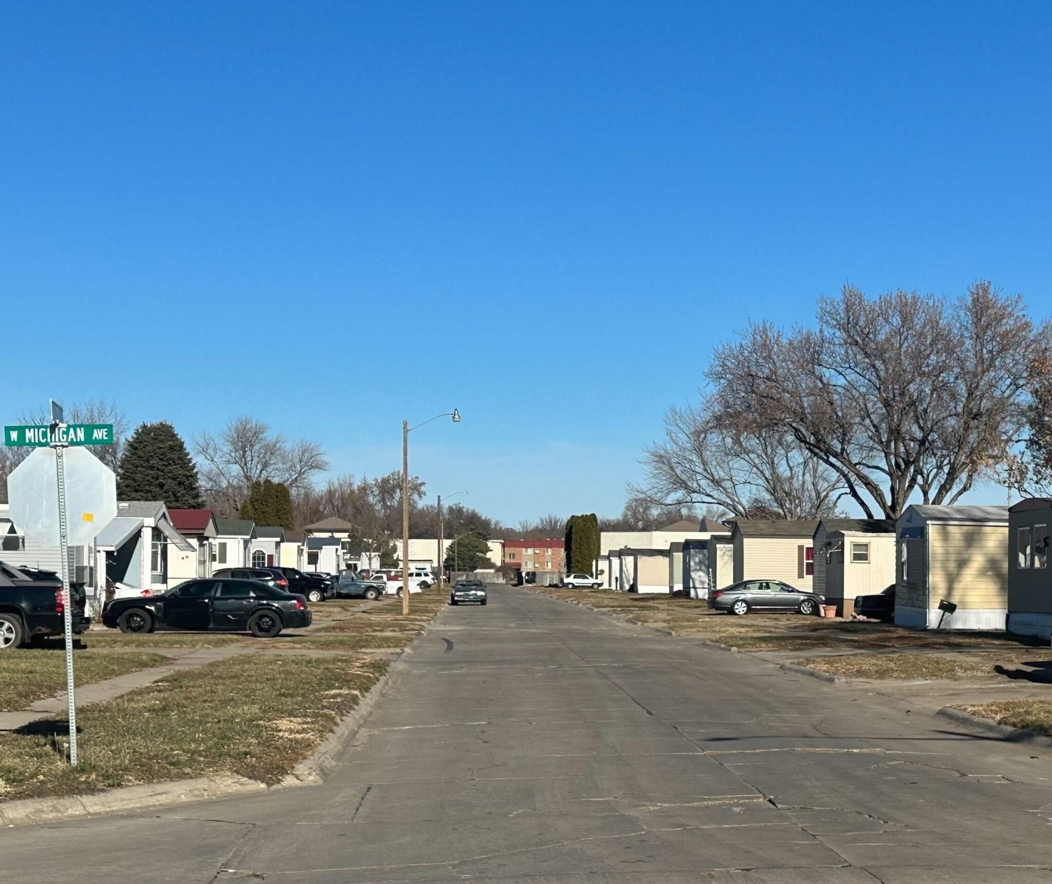 Row of mobile homes at Elkhorn Mobile Home Park in Norfolk.