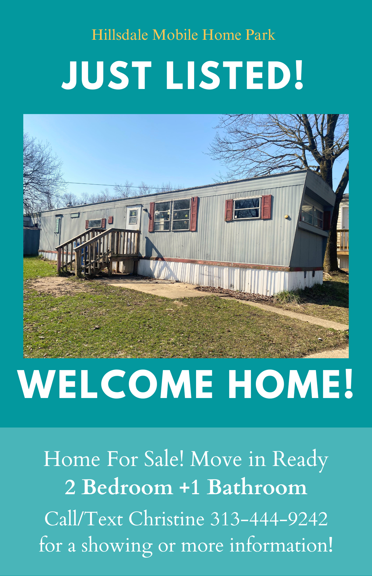 Newly renovated 2-bedroom, 1-bath mobile home for sale or rent in Hillsdale Mobile Home Park with modern touches and bright living spaces.