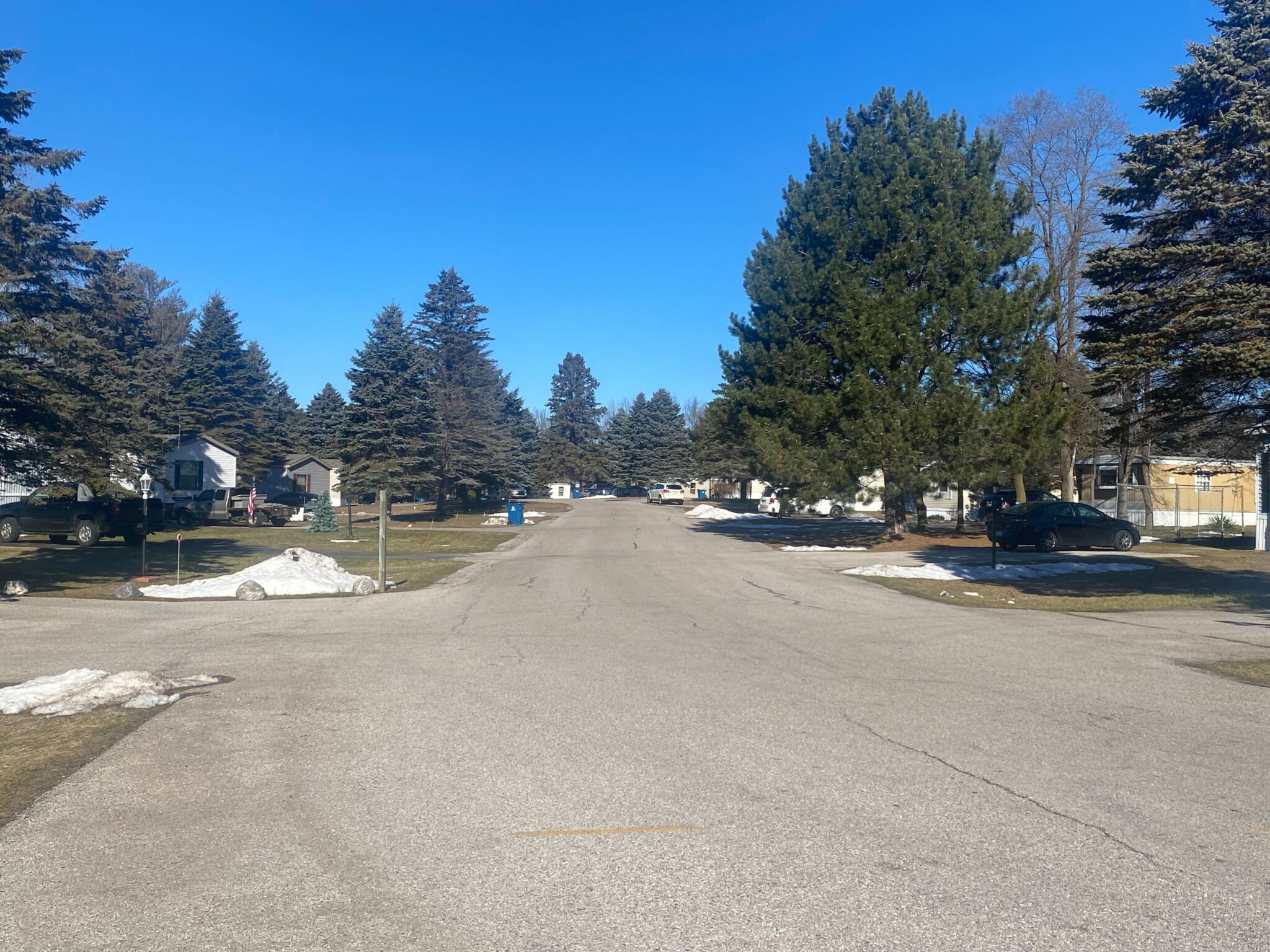 Ludington Mobile Home Park in Michigan with well-maintained mobile homes and lush surroundings