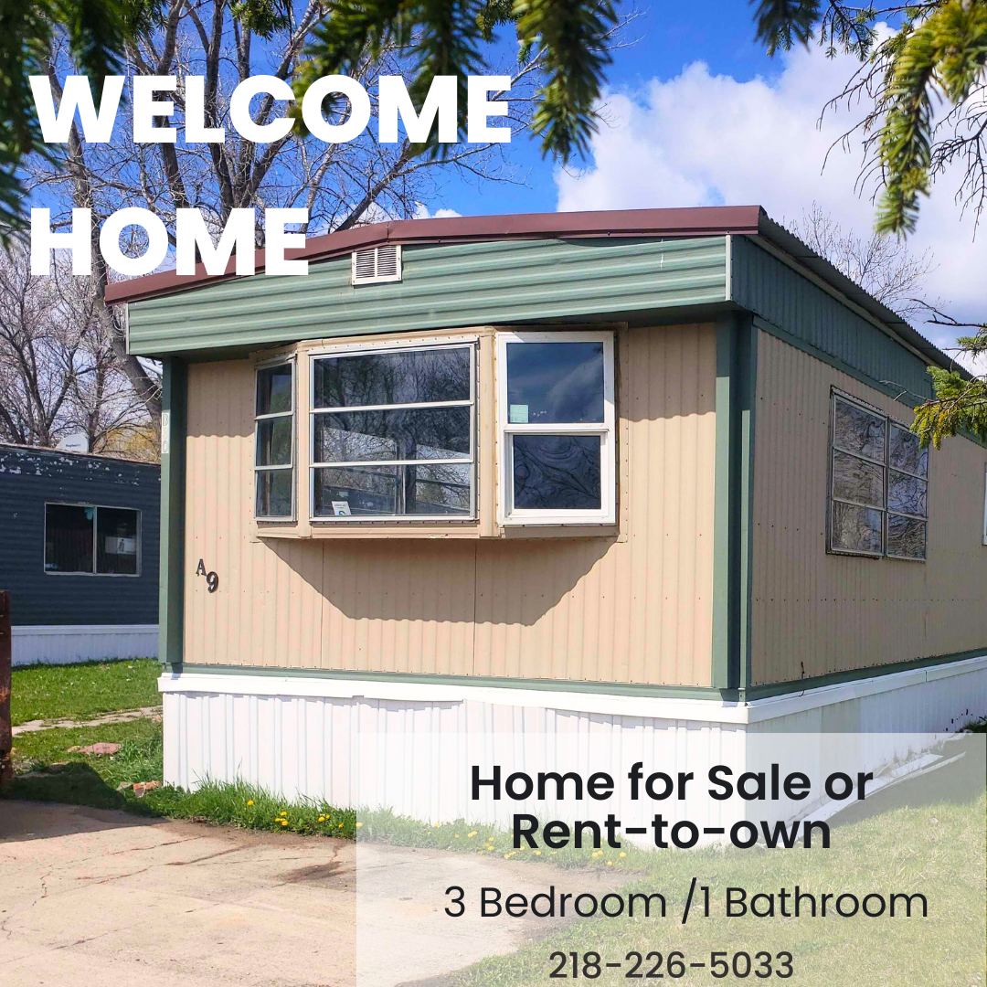 2-bedroom, 1-bathroom home for sale or rent-to-own in North Acres Mobile Home Park with a primary suite, walk-in closet, and modern accents.