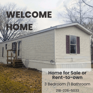 3-bedroom, 1-bathroom home for sale or rent-to-own in North Acres Mobile Home Park with bright and spacious interior and open space kitchen.