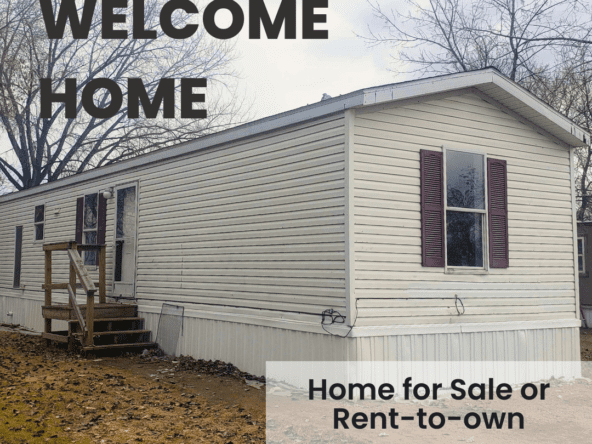 3-bedroom, 1-bathroom home for sale or rent-to-own in North Acres Mobile Home Park with bright and spacious interior and open space kitchen.